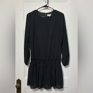 Waverly Grey | Sasha Check Pattern Drop Waist Blouson Mini Dress Black Sz Small